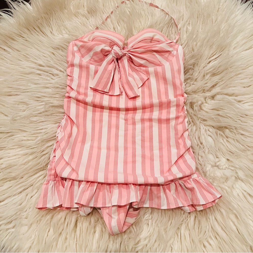 RARE Vintage Y2K Juicy Couture Beach Royalty Swimwear Pink Stripe Bow - Small